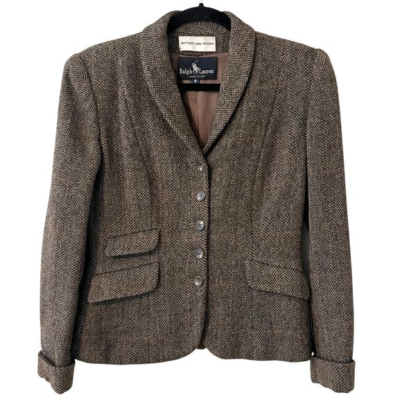 Ralph Lauren Jackets & Blazers - Vintage 90s Ralph Lauren Wool-Blend Herringbone Tweed Blazer Made in USA Size 6